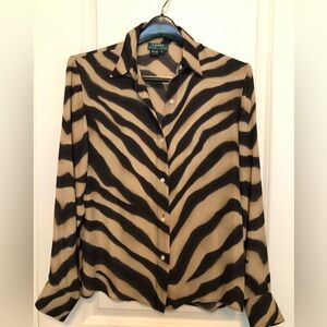 Ralph Lauren Black and Tan Silk Blouse